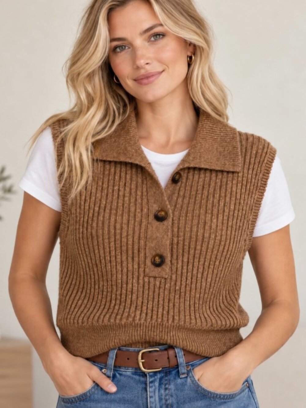 Sincerly Jules sweater vest brown size Med preppy casual fall